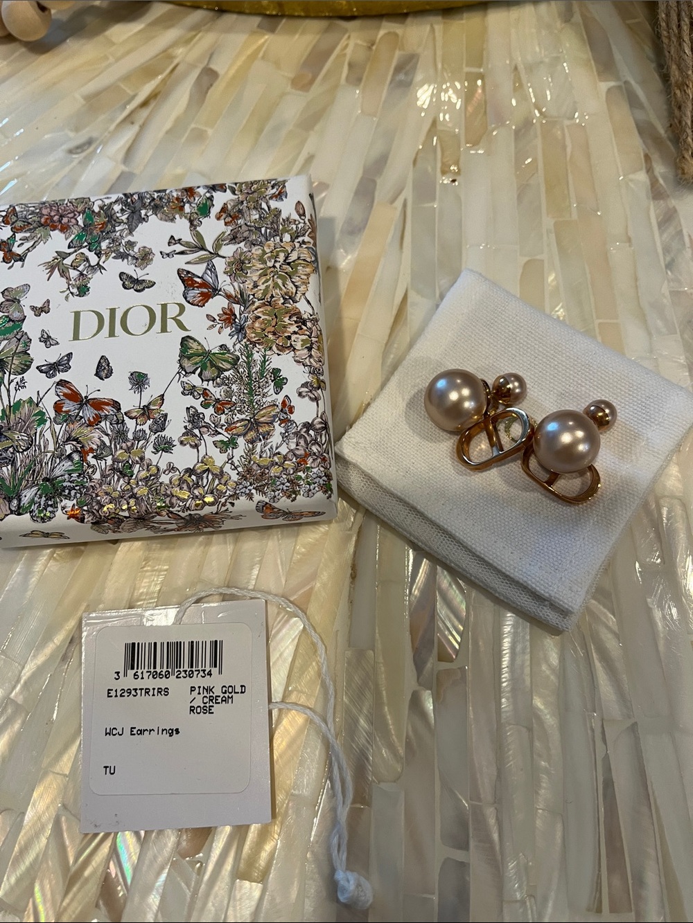 Dior Pink Gold Cream Pearl Double-Stud Earrings